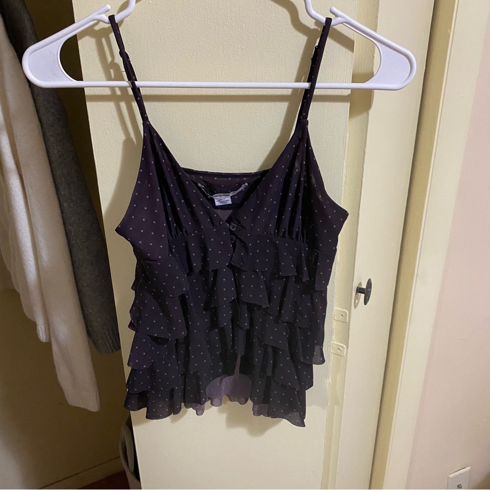 Kimchi Blue Black Ruffled Polka Dot Camisole